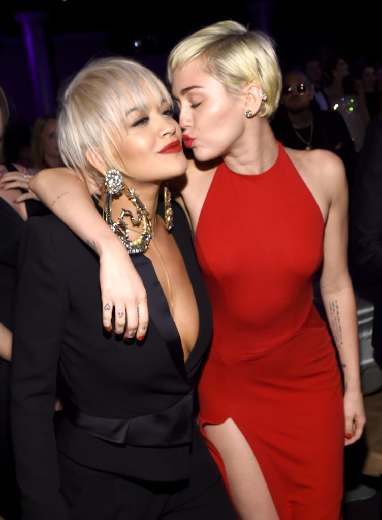 Rita Ora and Miley Cyrus cozied up at Clive Davis's gala.