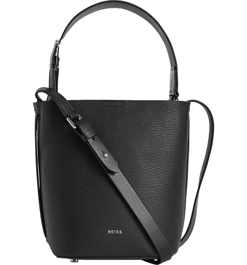 Reiss Hudson Mini Snakeskin Trim Leather Bucket Bag