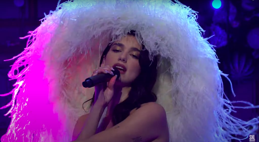 Dua Lipa Wore a Giant Feathered Hat While Performing on SNL