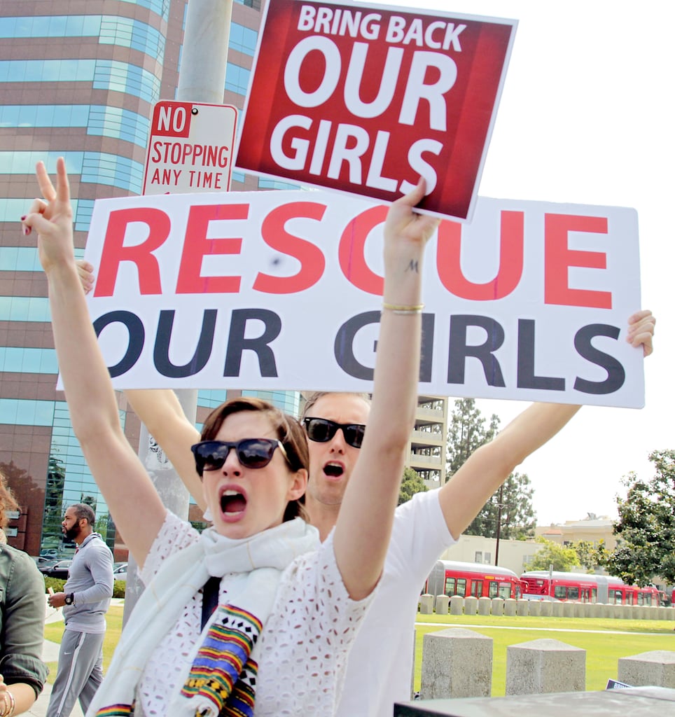 Anne Hathaway and her husband, Adam Shulman, participated in a Bring Back Our Girls rally after the April abduction.