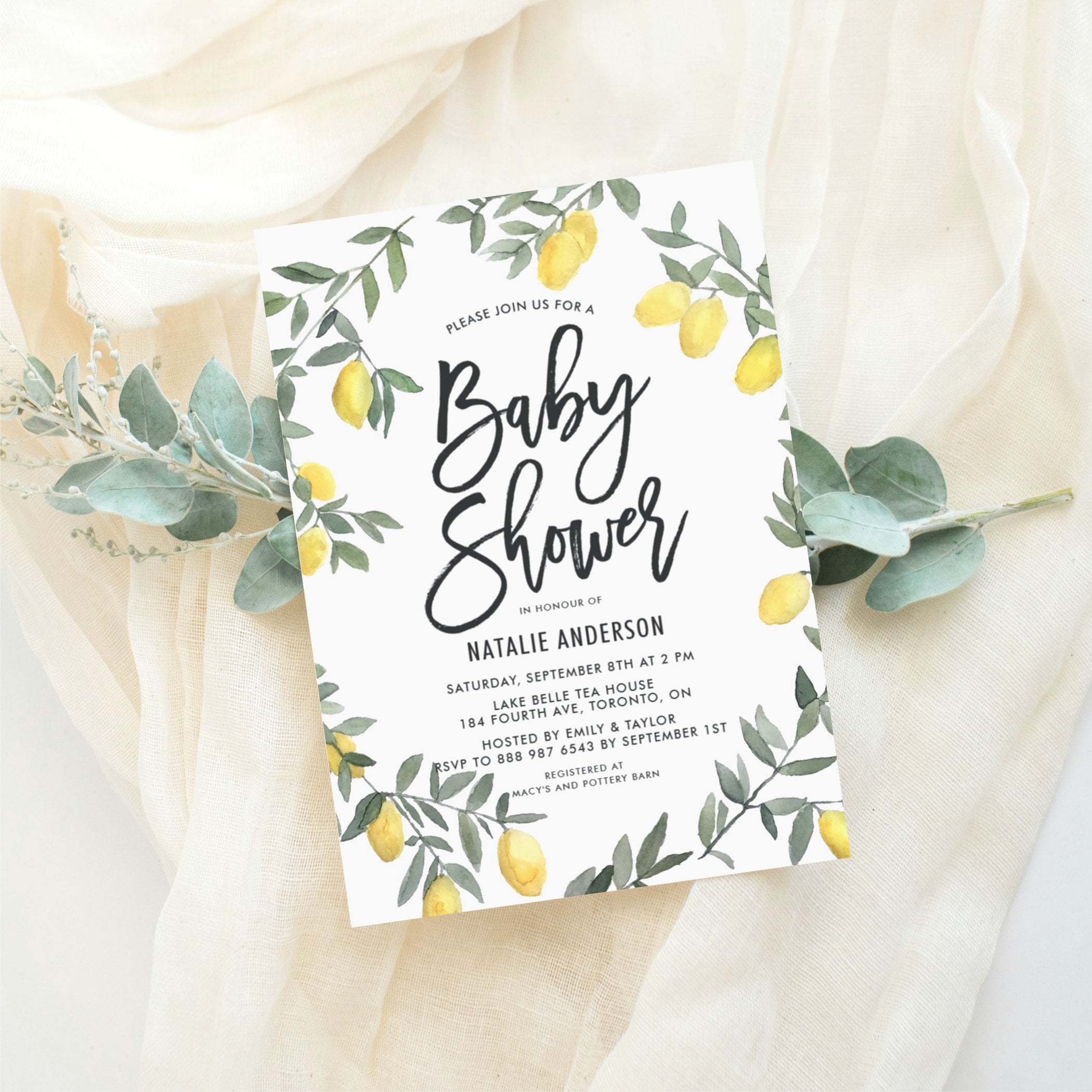 Yellow and grey baby shower invitations clearance
