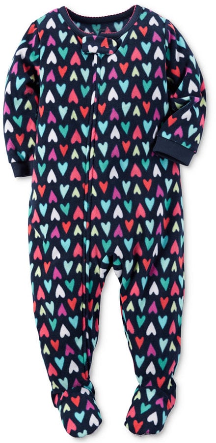 Heart-Print Cotton Footed Pajamas