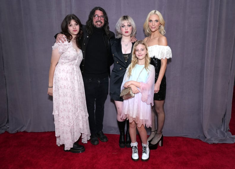 David Grohl With Wife Jordyn Blum and Kids Violet, Harper, and Ophelia Grohl at the 2023 Grammys