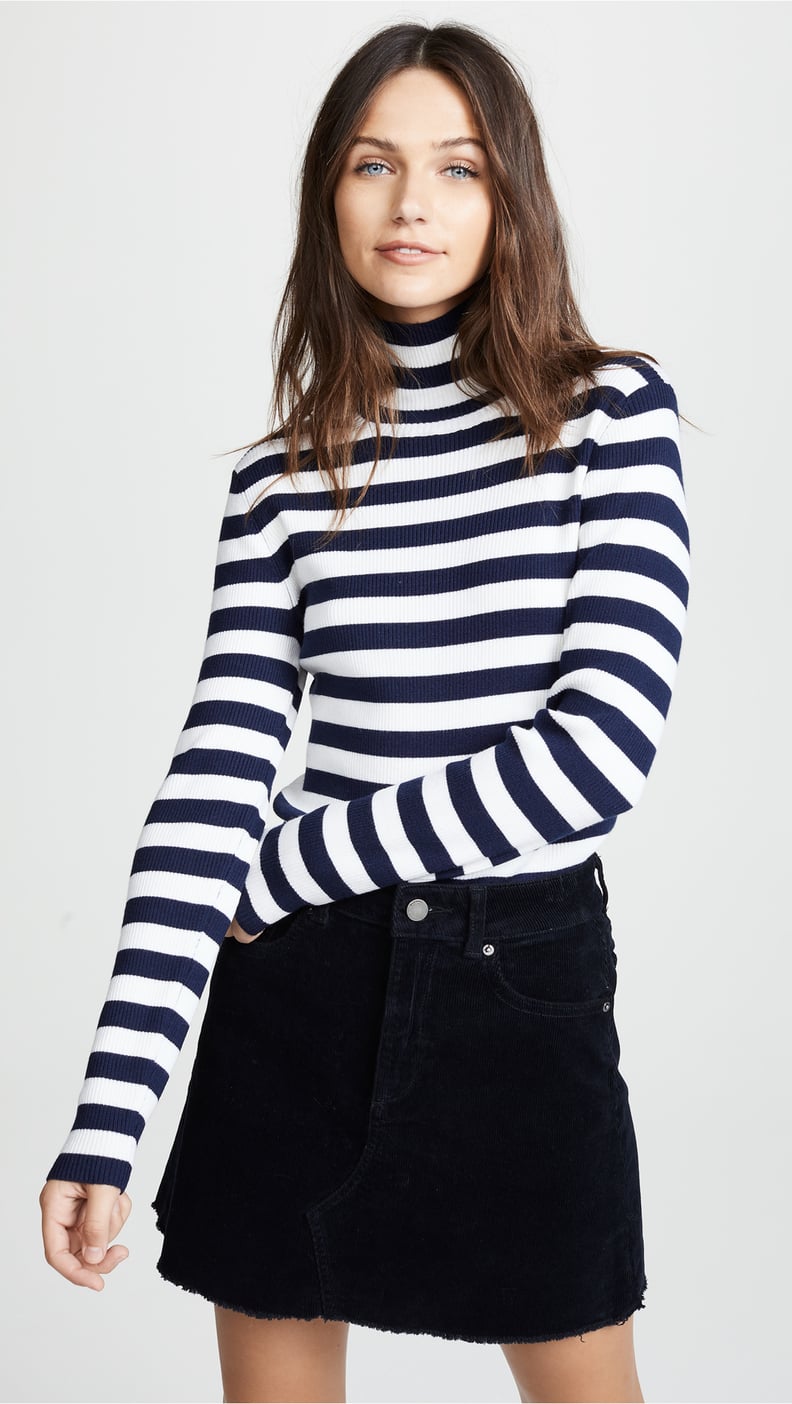 Tory Sport Striped Ribbed Merino Turtleneck Sweater