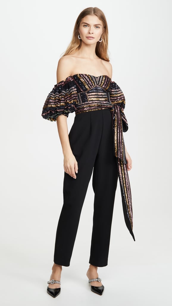 Self Portrait Stripe Sequin Jumpsuit