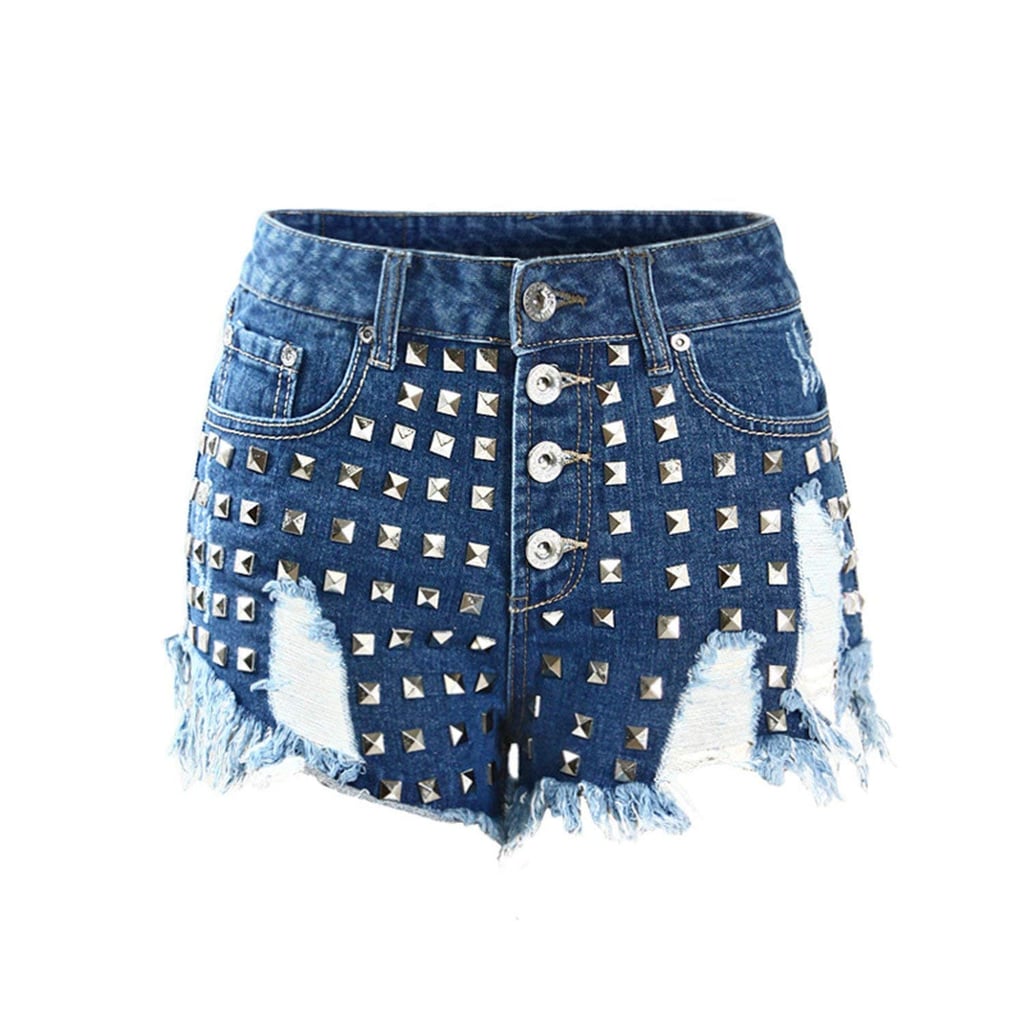denim shorts with diamonds
