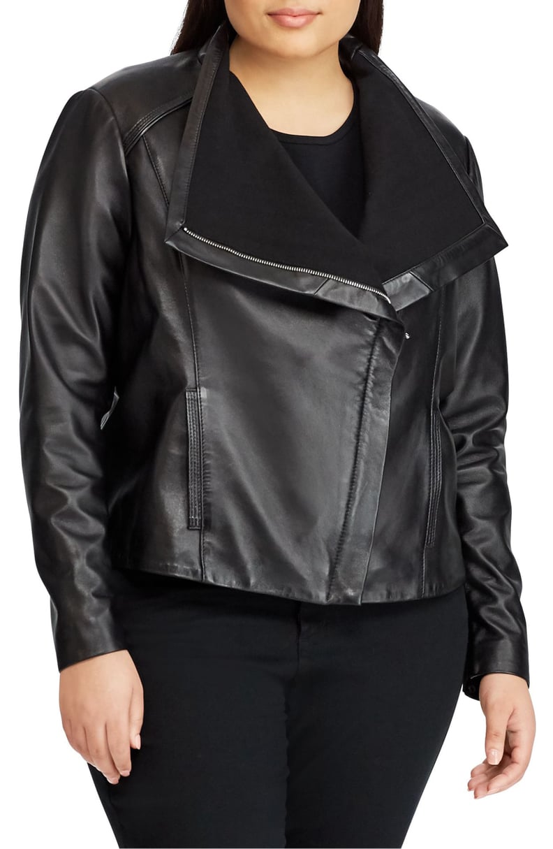 Lauren Ralph Lauren Drape Front Leather Jacket