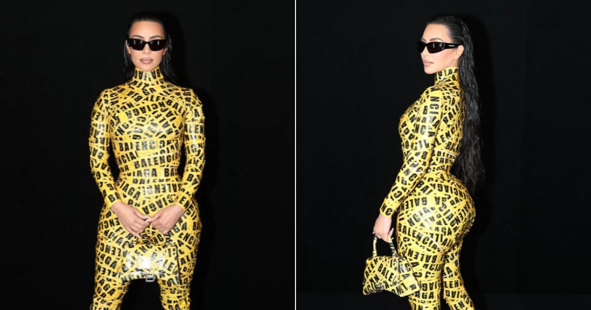 Kim Kardashian Struggling to Walk in Her Caution-Tape Catsuit Is