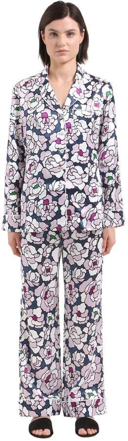 Lila Floral Print Silk Satin Pajama Set