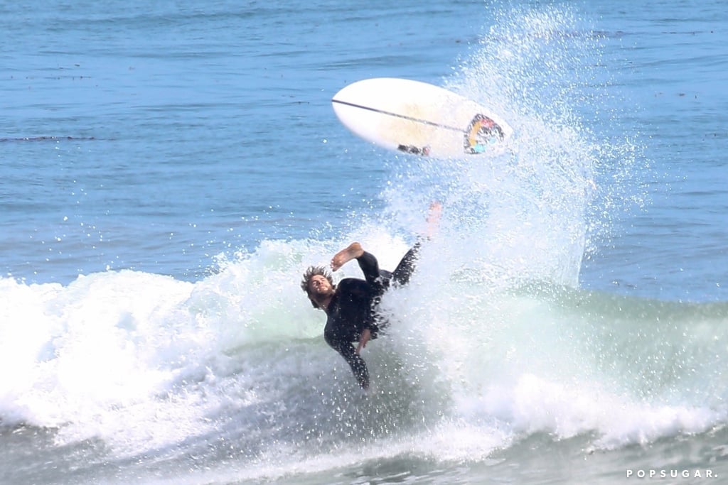 Liam Hemsworth Surfing Shirtless in Malibu June 2018