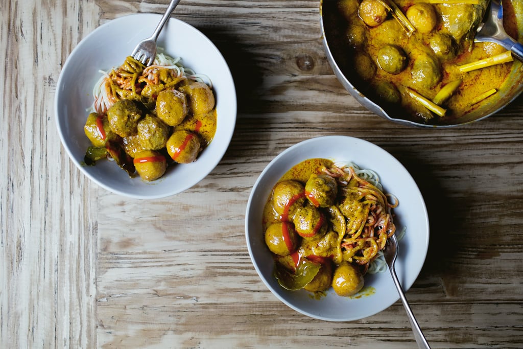 Curry Fish Balls Over Ramen