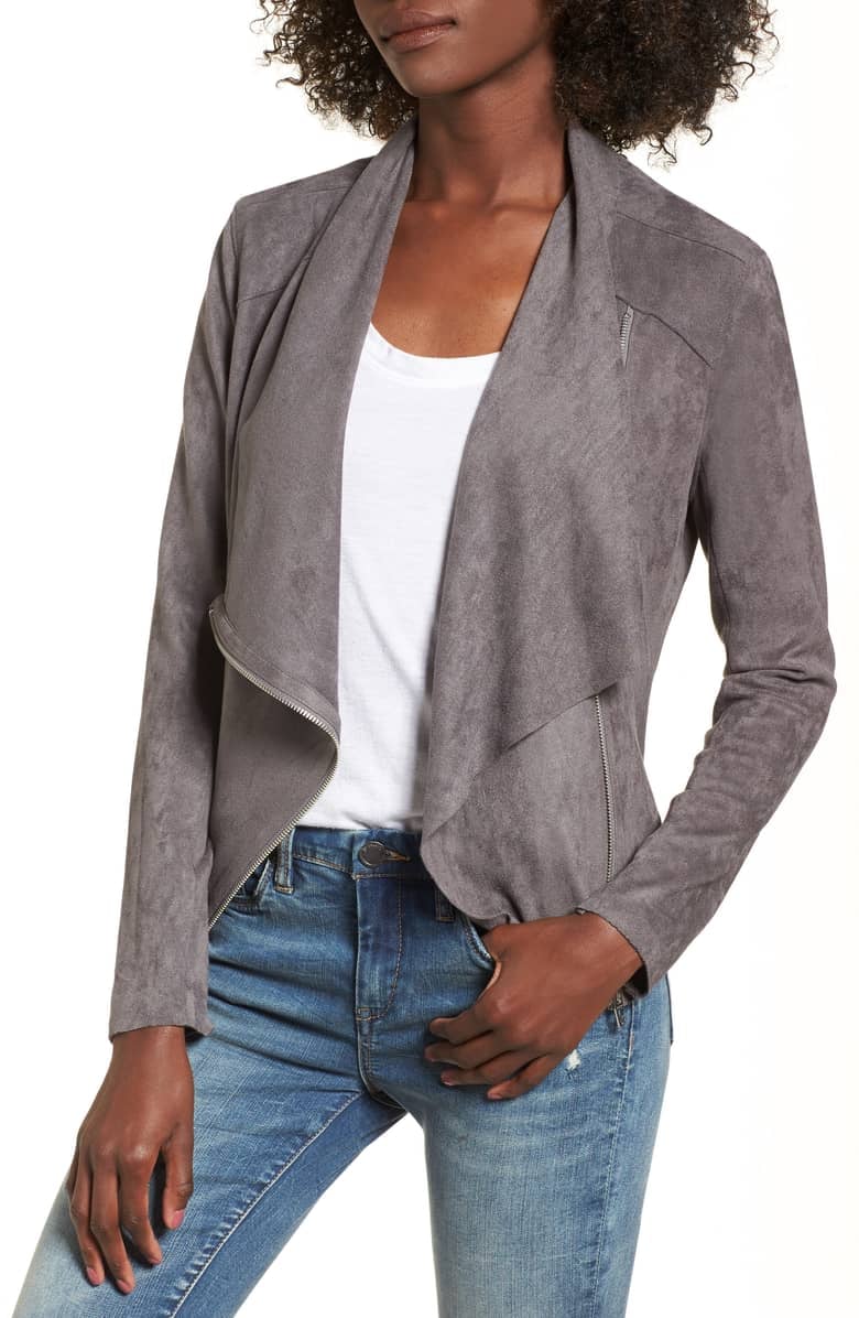 Blank NYC Drape Front Faux Suede Jacket