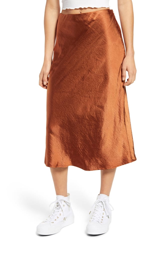 Lulus Satin A-Line Midi Skirt