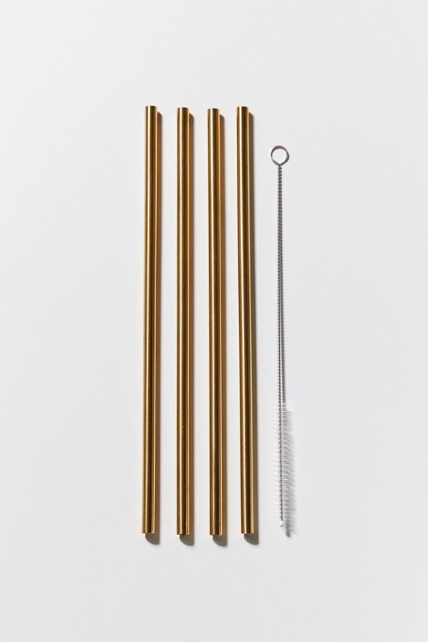 Gold Stainless Steel Straw Set