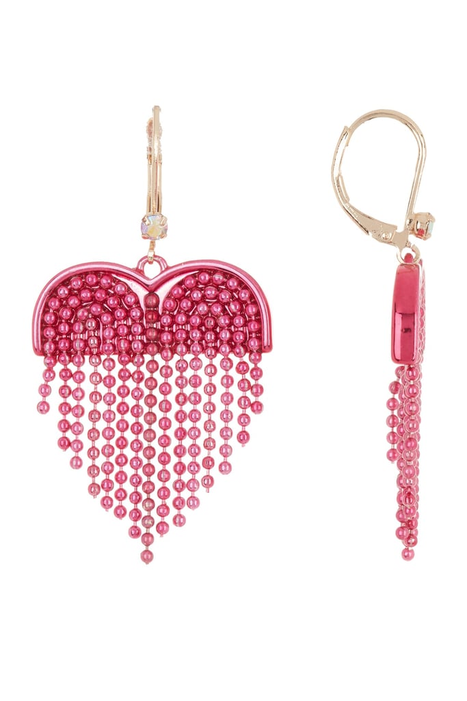 Betsey Johnson Fringe Heart Drop Earrings