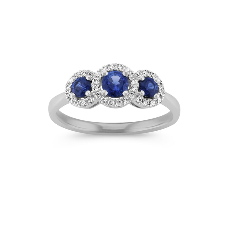 Shane Co. Halo Sapphire Three Stone Ring