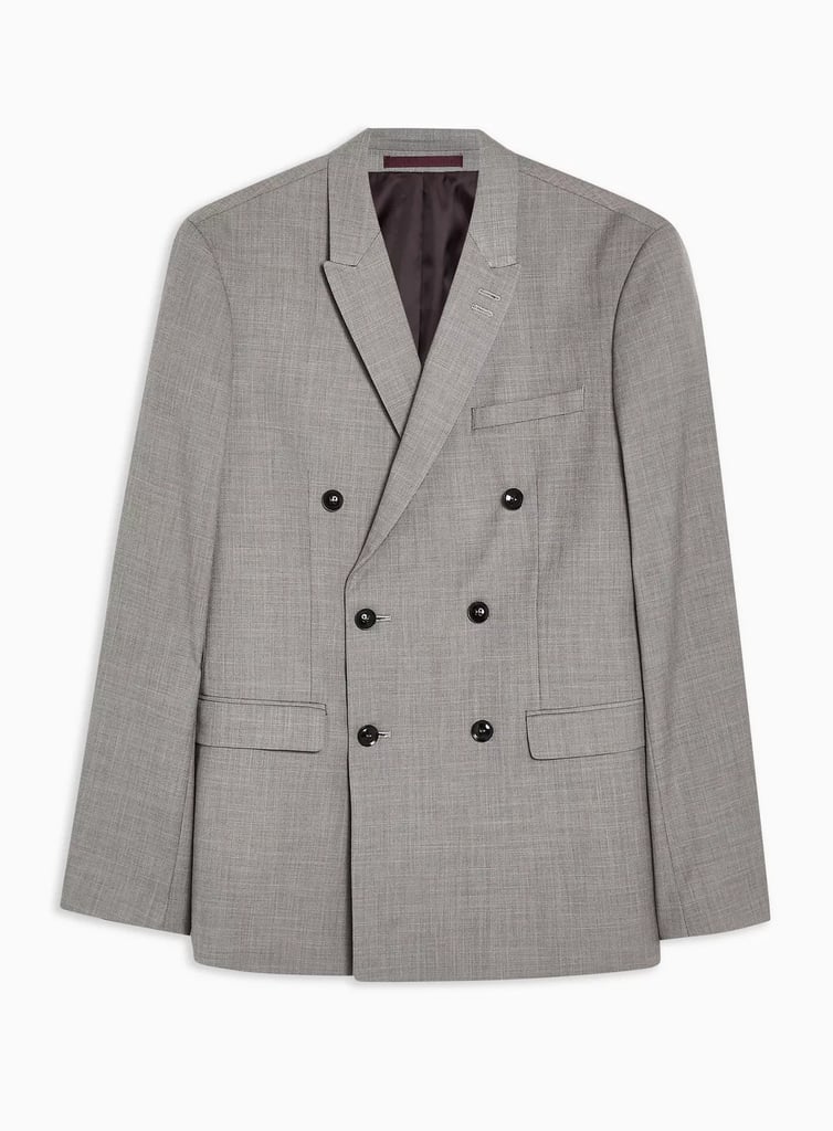 Topman Gray Marl Skinny Fit Double Breasted Suit Blazer