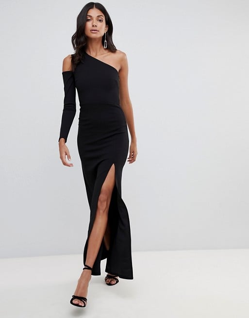 John Zack Tall One-Shoulder Maxi Dress With Cutout Detail in Black ...