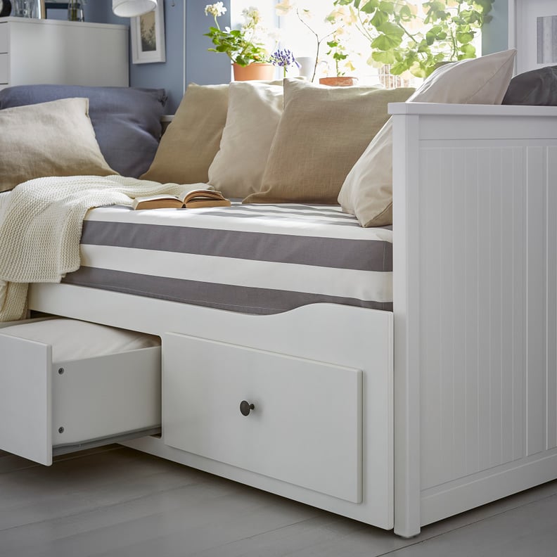 White, grey and black IKEA bedroom using hemnes