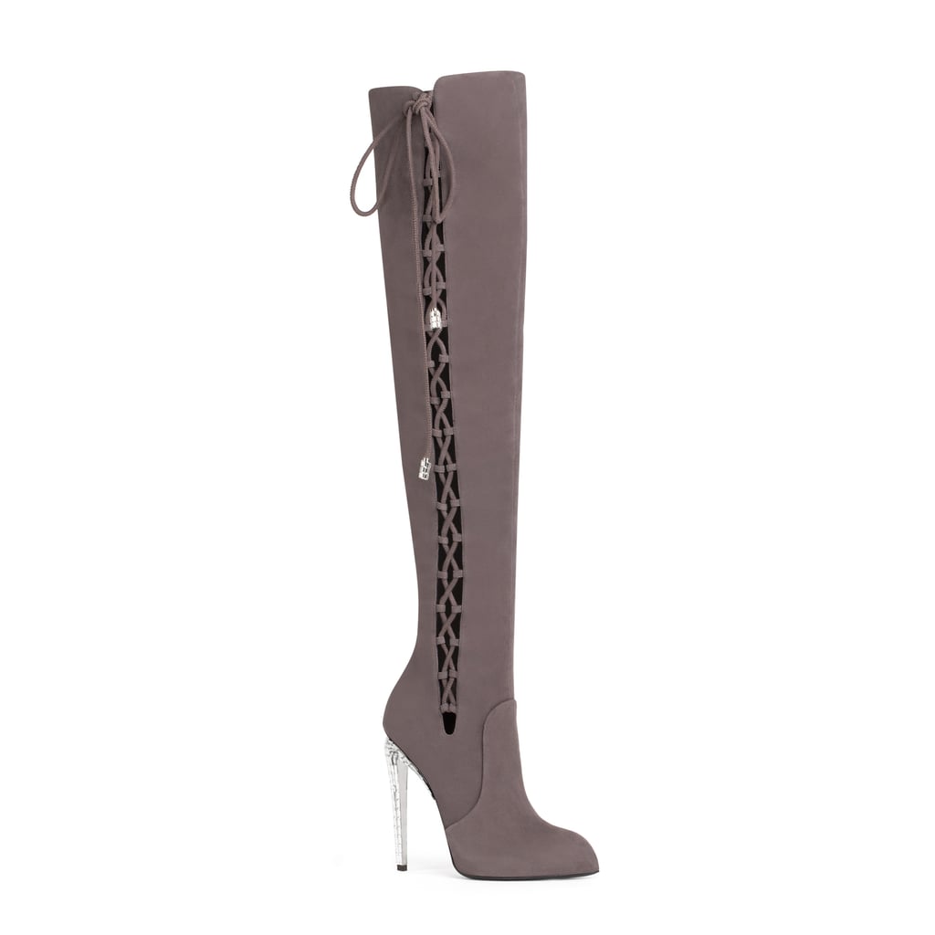 The Marisa is a lace-up over-the-knee boot with a crystal-embellished heel that comes in gray and black. It's named after J Lo's character in Maid in Manhattan.
