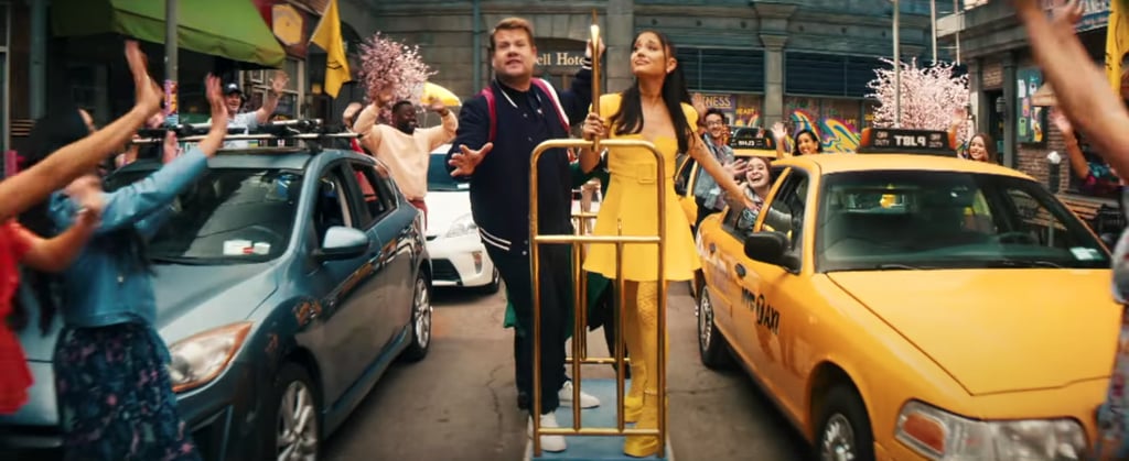 Ariana Grande's Yellow Versace Outfit With James Corden | POPSUGAR ...