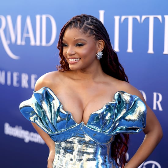 Halle Bailey's Metallic Blue Gown at Little Mermaid Premiere