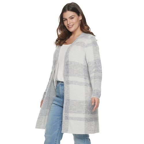 Evri Plus Size Open Front Long Coatigan