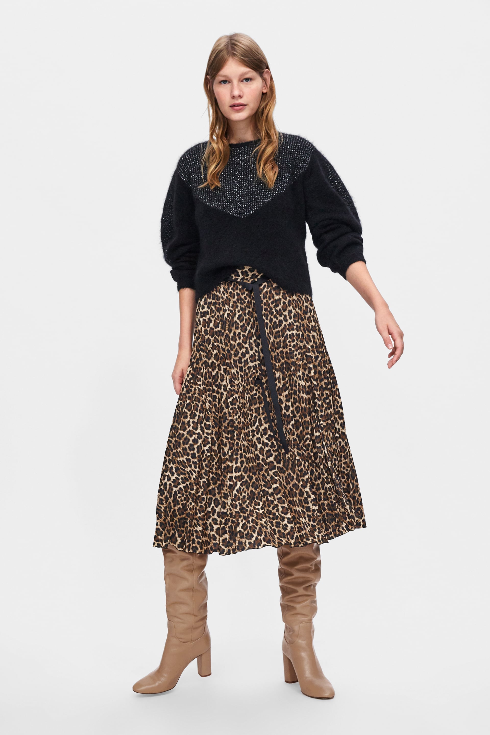 animal print pleated skirt zara