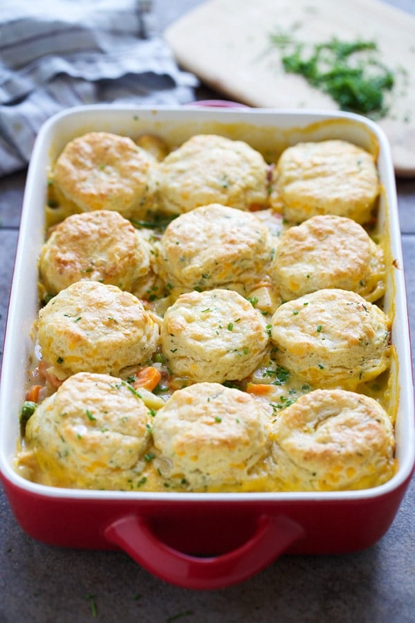 Cheesy Chicken Pot Pie With Cheddar Chive Biscuits