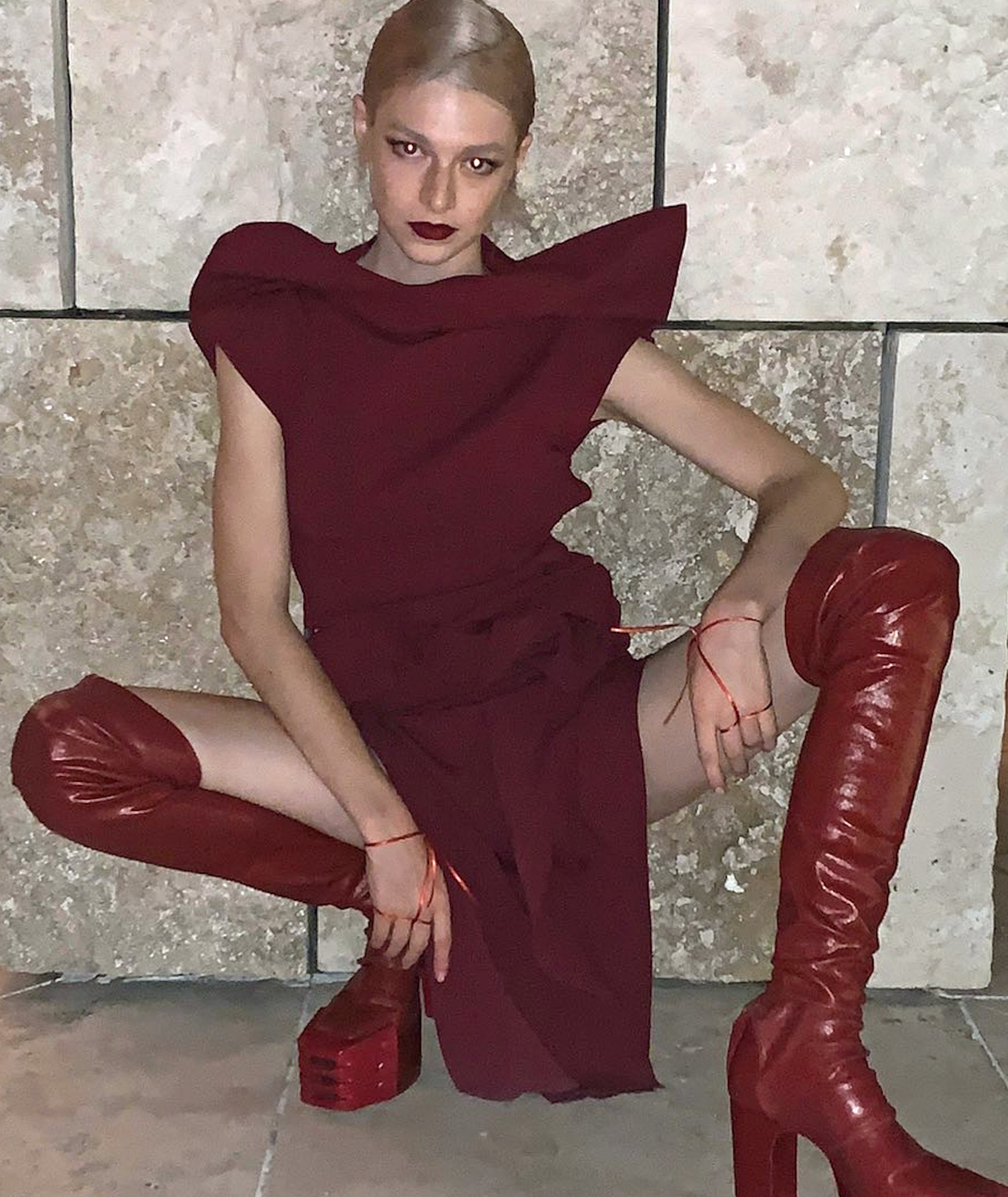 Hunter Schafer s Rick Owens Dress and Wild Platform Boots