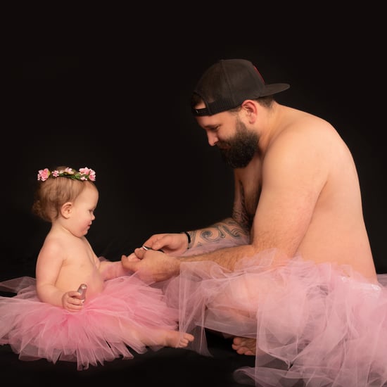 Dad and Baby Daughter Wear Matching Tutus For Photo Shoot