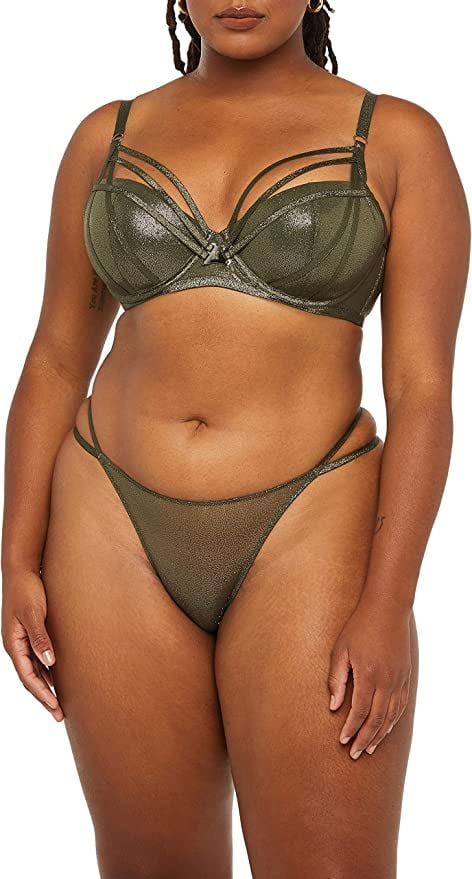 A Shiny Set: Savage x Fenty Going Platinum Mesh G-String Panty and Caged Demi Bra