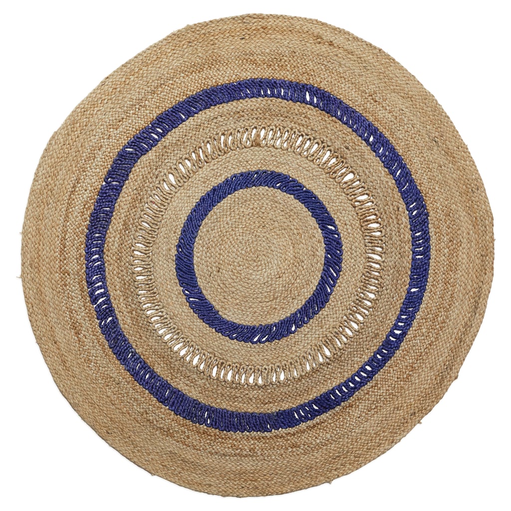 Round Blue Stripe Jute Area Rug