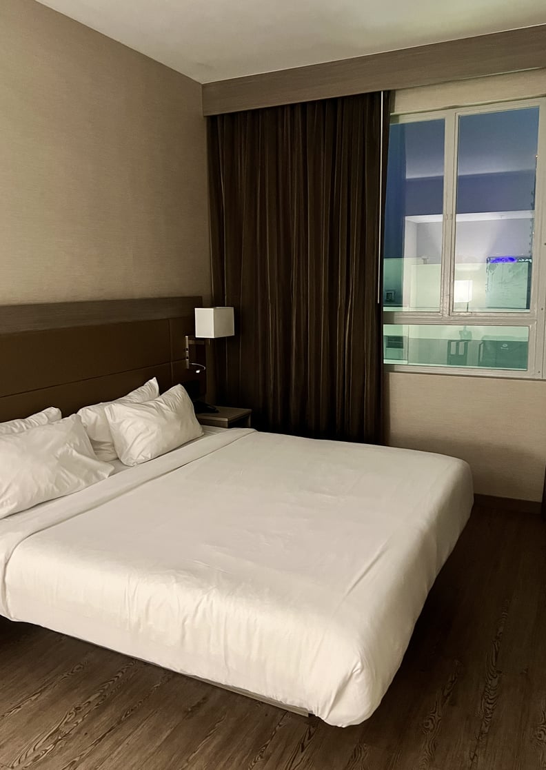 zinus green tea luxe memory foam mattress in a los angeles hotel room