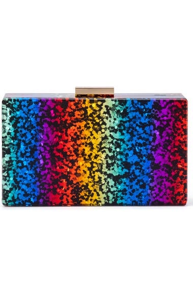 Olga Berg Mardi Gras Rainbow Glitter Clutch