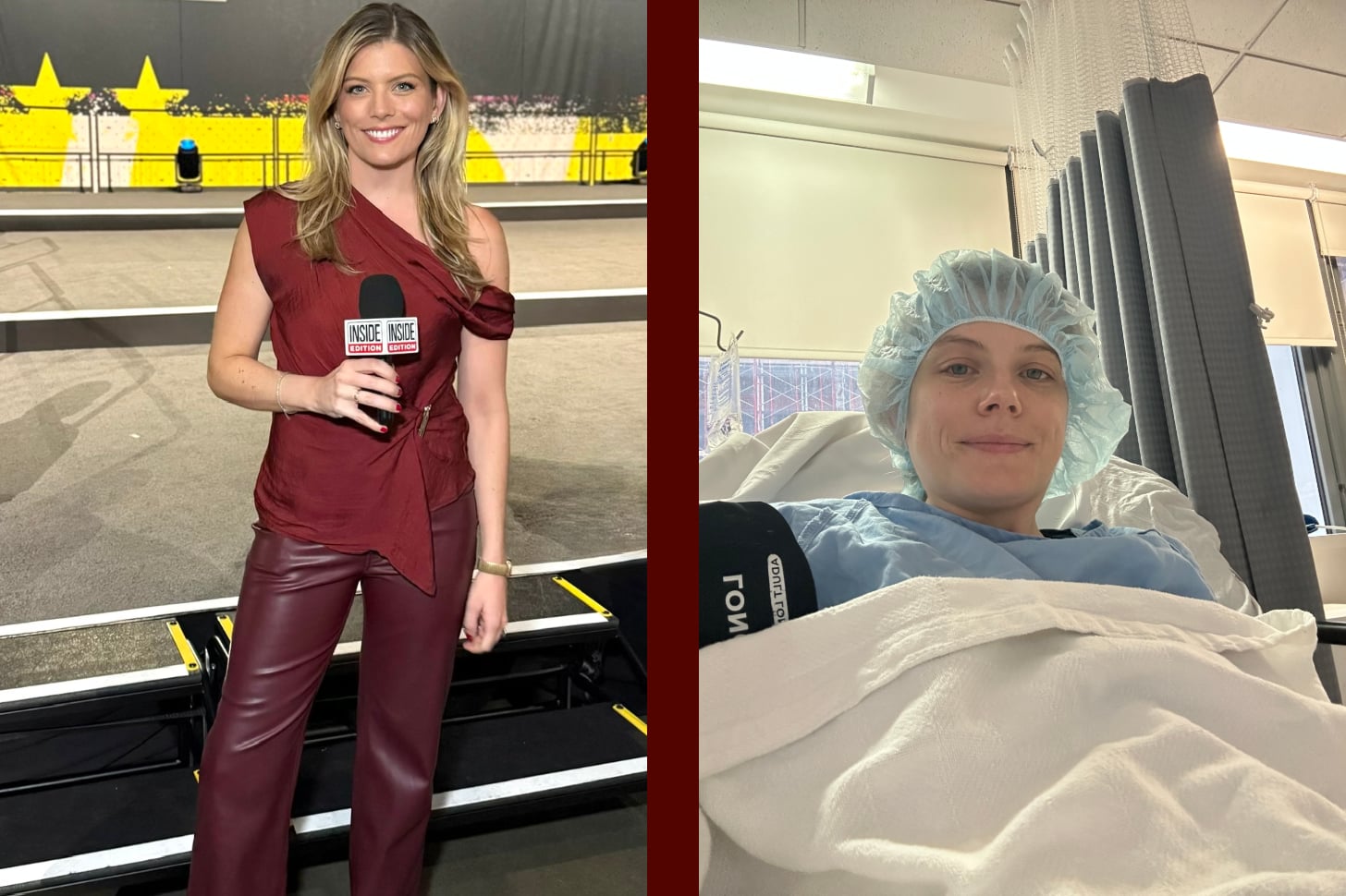 Alison Hall reporting for Inside Edition and another photo of her in the hospital.