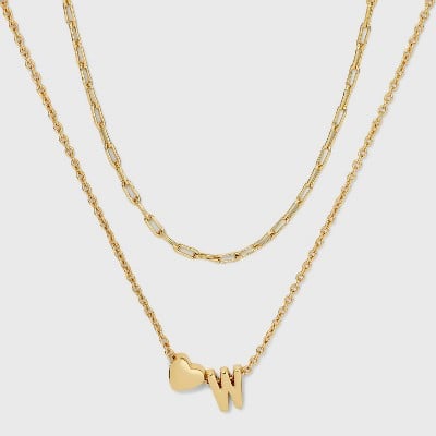 14K Gold-Dipped Initial with Heart Chain Necklace