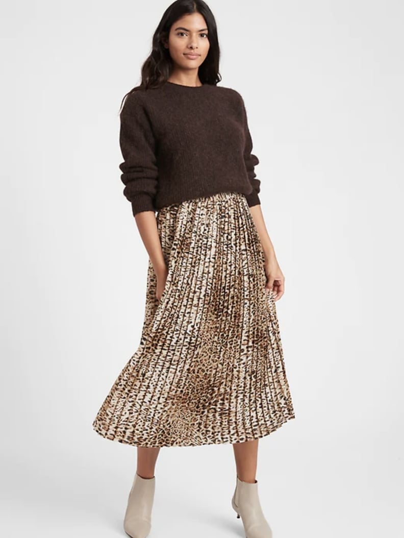 Banana Republic Satin Pleated Midi Skirt