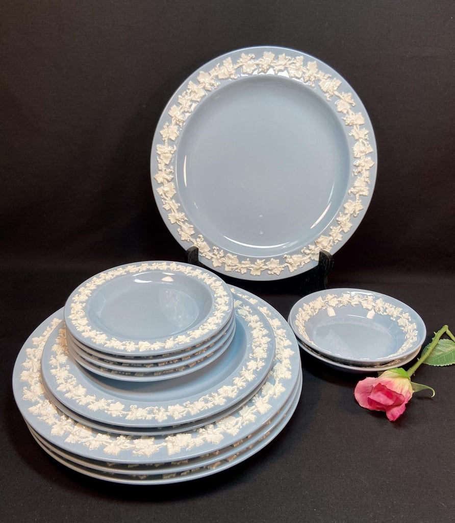 Vintage Wedgwood Embossed Queensware Cream on Lavender Blue Plates