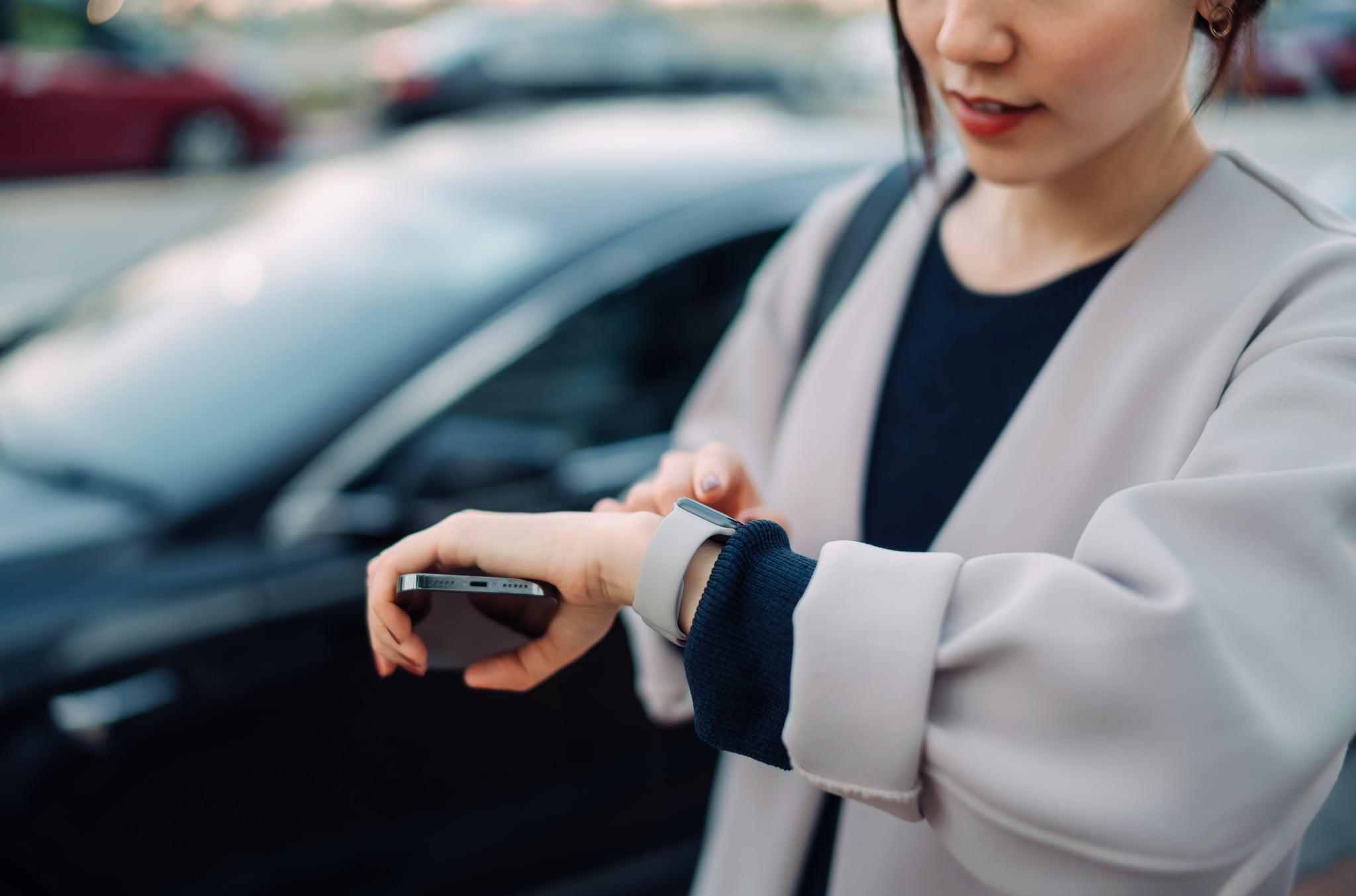 Young woman checking time birth control