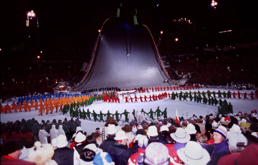 Performers made their way down a giant slope during the ceremony.