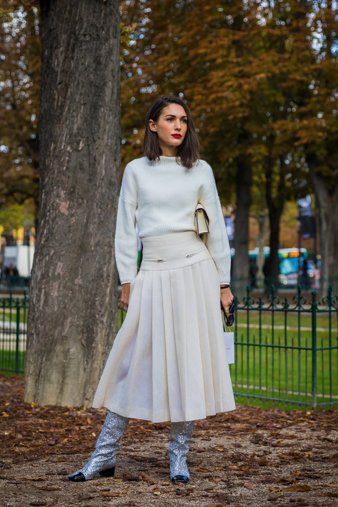 Sporting Winter whites from head to toe is a boss lady look already. By adding sequined boots, you'll show off your styling prowess too.