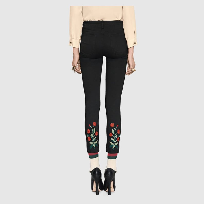 Gucci Skinny Denim Pants With Embroidery
