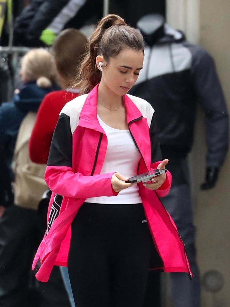 Lily Collins Films Emily in Paris Wearing PrettyLittleThing