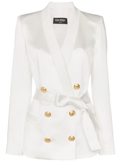 Balmain Gold-tone Button Belted Blazer