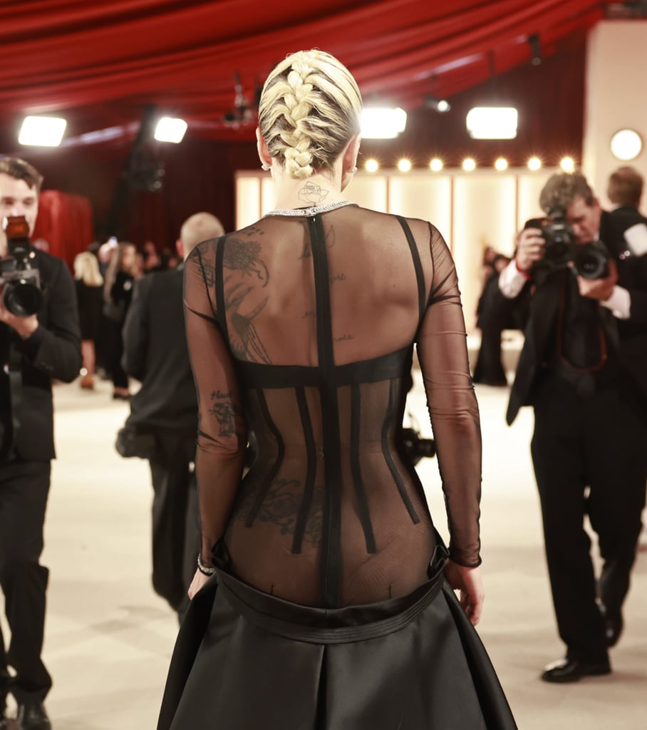 Lady Gaga S Sheer Corset Versace Dress At The Oscars Popsugar Fashion Uk