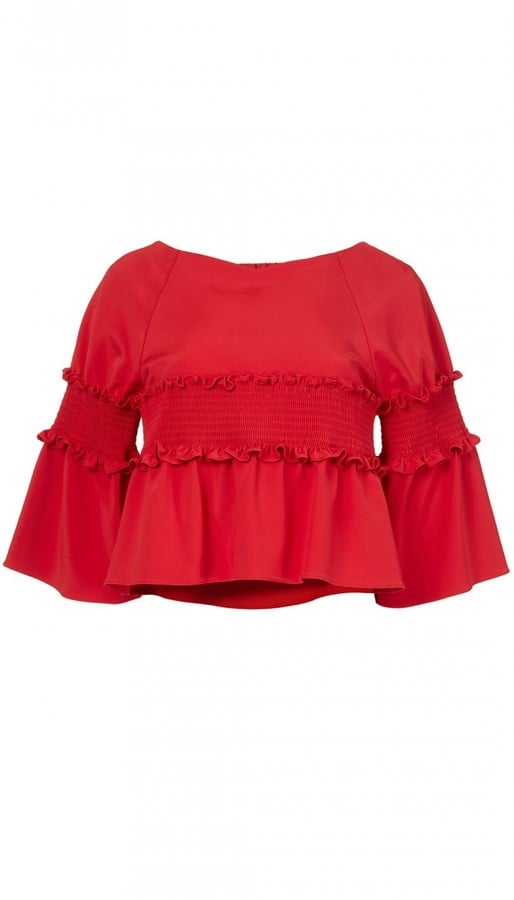 Tibi Stretch Faille Smocking Cropped Top
