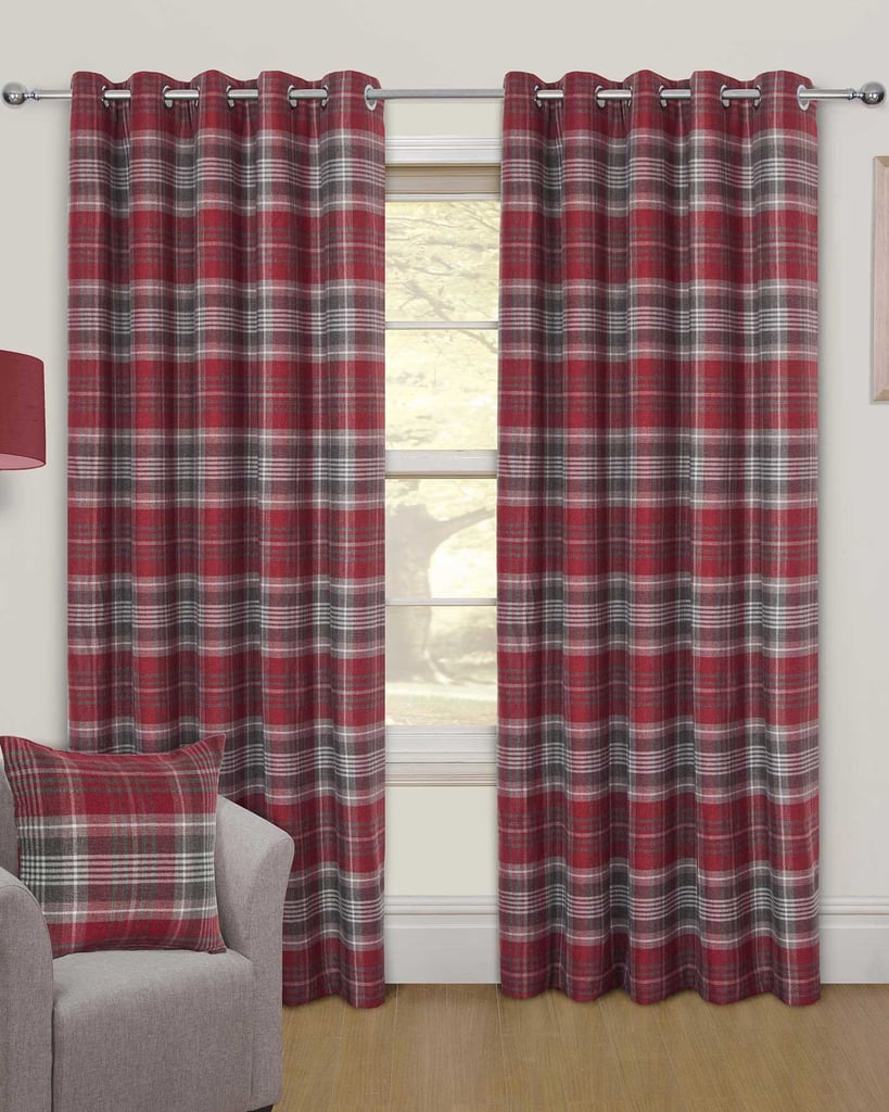 Red Tartan Interlined Thermal Eyelet Curtain Pair ...