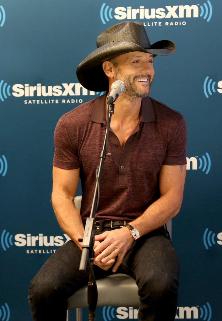 Tim McGraw's signature cowboy hat was perfectly placed when he visited stopped by SiriusXM's studios in NYC on Thursday.