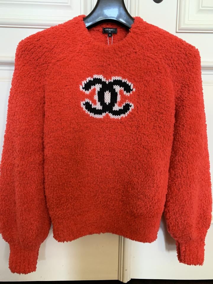 Chanel 2019 Runway Fall Winter Knit Fuzzy Red Sweater